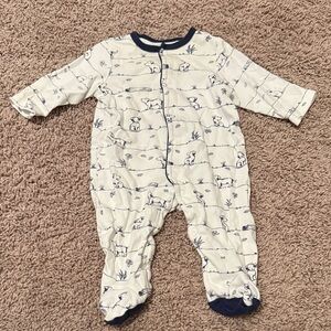 Little Me Cream and Navy Animal Print Footie